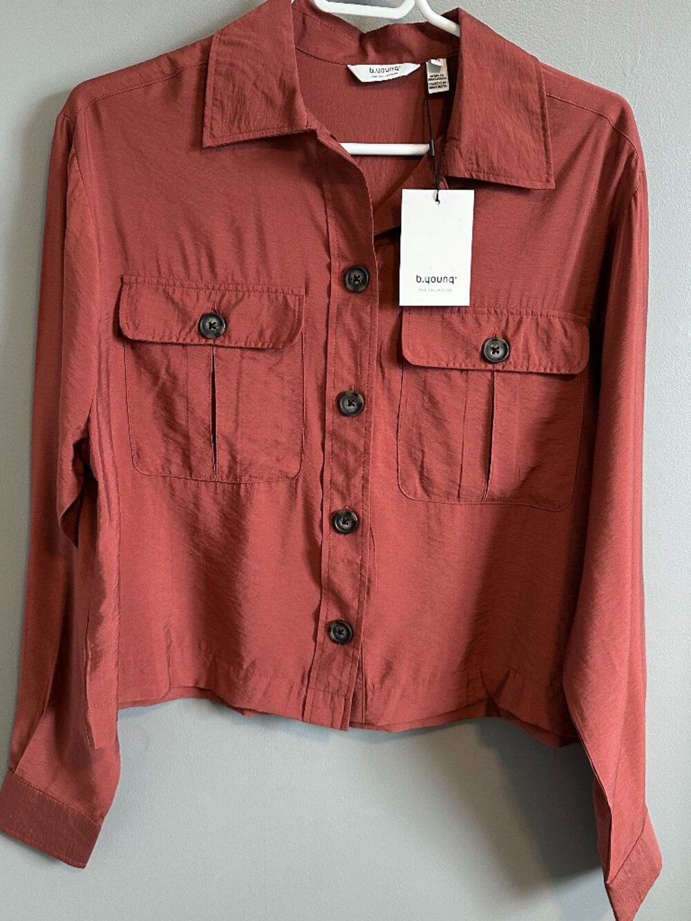 NWT b.young Cropped Utility Shirt Jacket - Brandy Brown Size 36 / US 6
